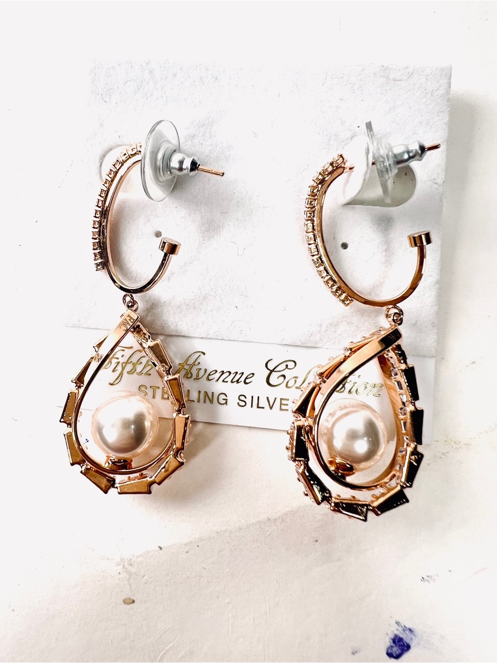 Fifth Avenue Collection Rose Gold Pearl Teardrop Hoop Earrings‎